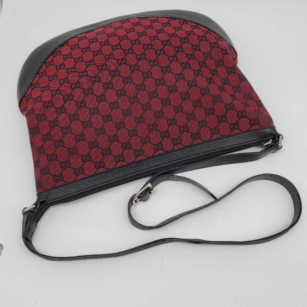 Authentic Gucci GG Canvas Crossbody Red/Black Monogram Leather Trim Shoulder Bag - Picture 7 of 16